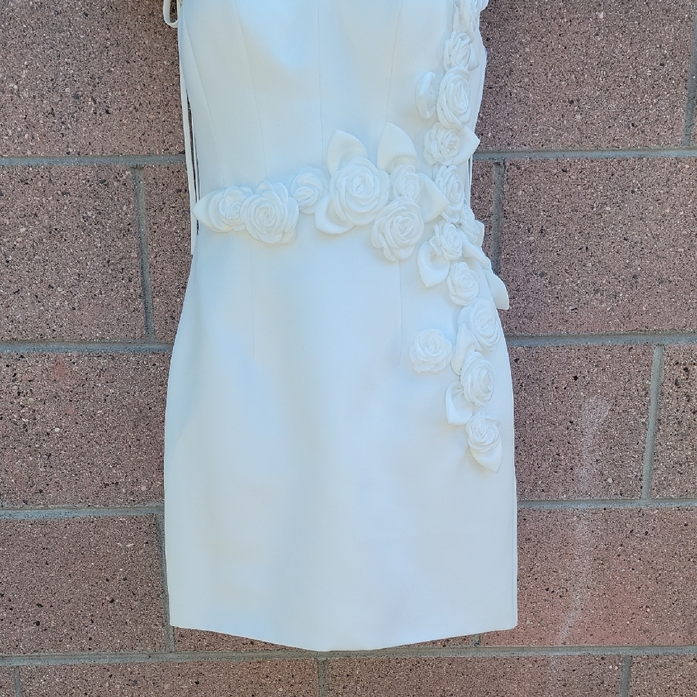 Terani Couture White Rose Embellished Mini Dress Size 4 - Picture 4 of 14